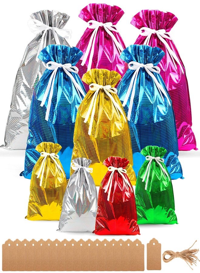 WXJ13 20 Pieces Christmas Gift Bags, Drawstring Gift Bags, Christmas Wrapping Bags with Drawstring Ribbons, Gift Bags Assorted Sizes Inserted Tags for Wrapping Holiday - Image 1